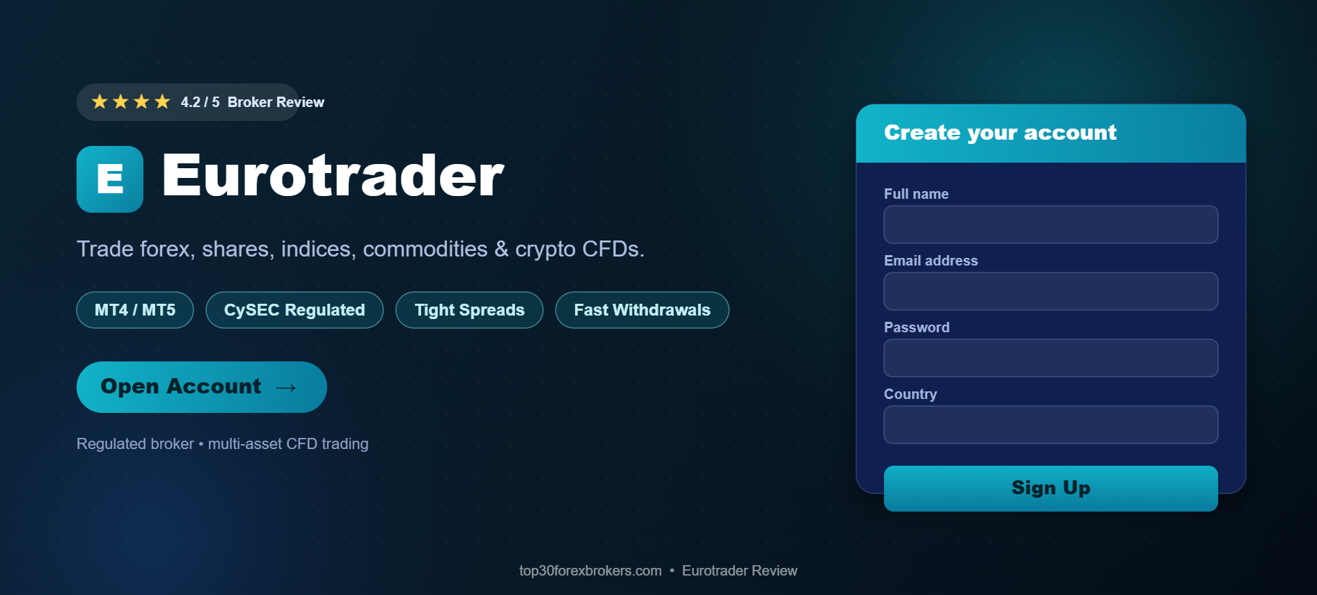 Eurotrader sign up page