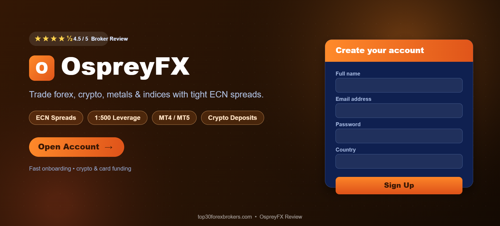 OspreyFX sign up page