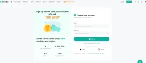 CoinEx crypto exchange sign-up homepage