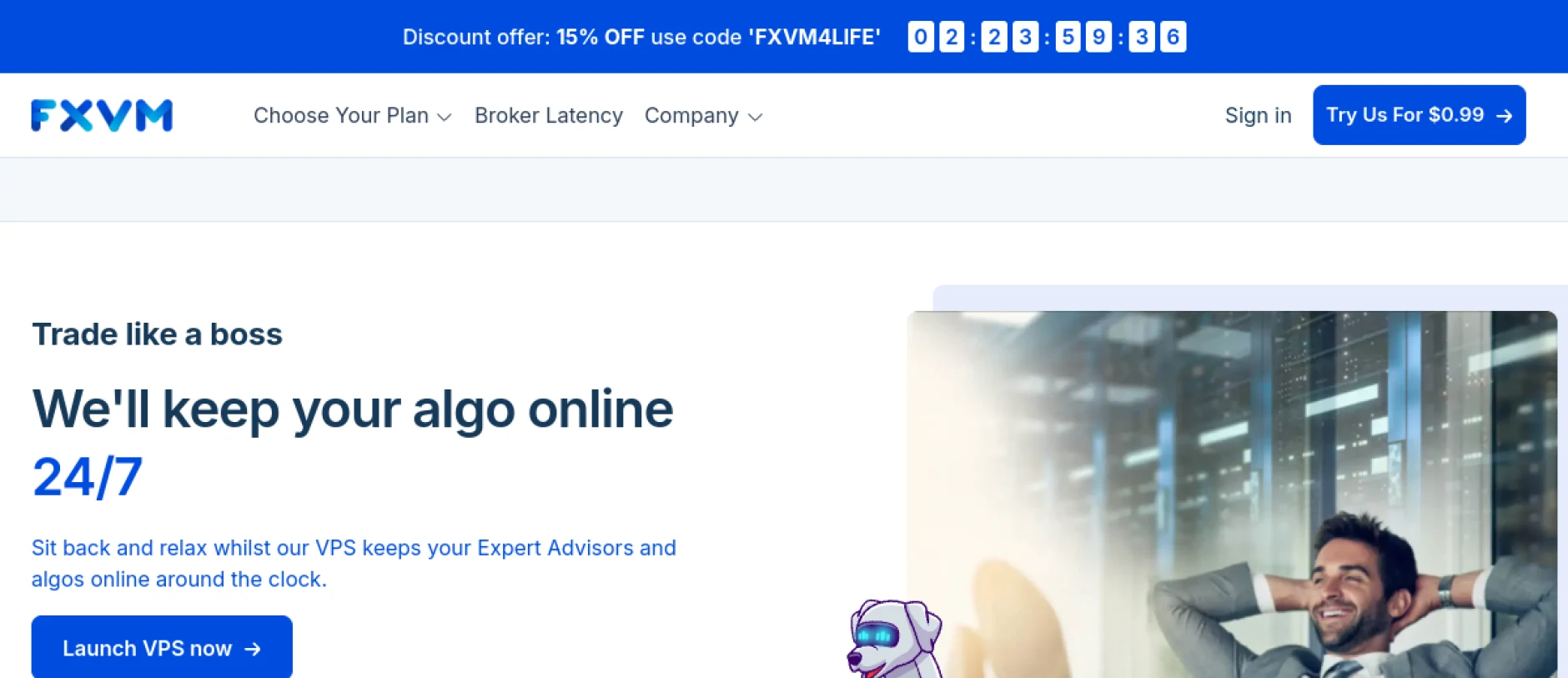 FXVM forex VPS homepage