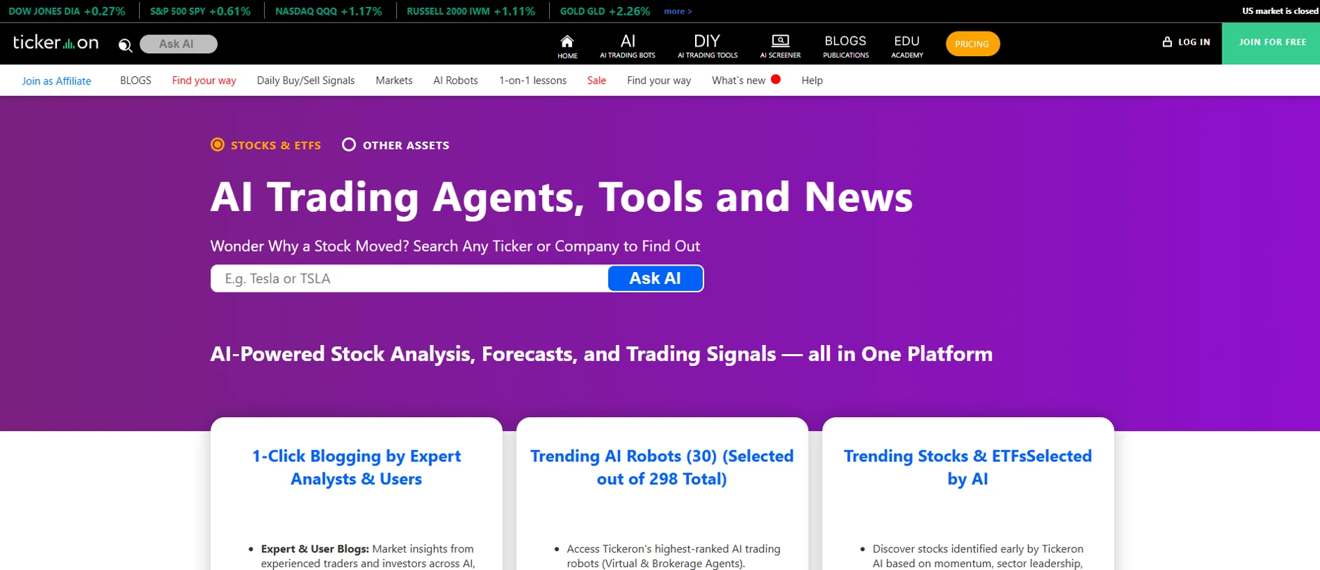 Tickeron homepage